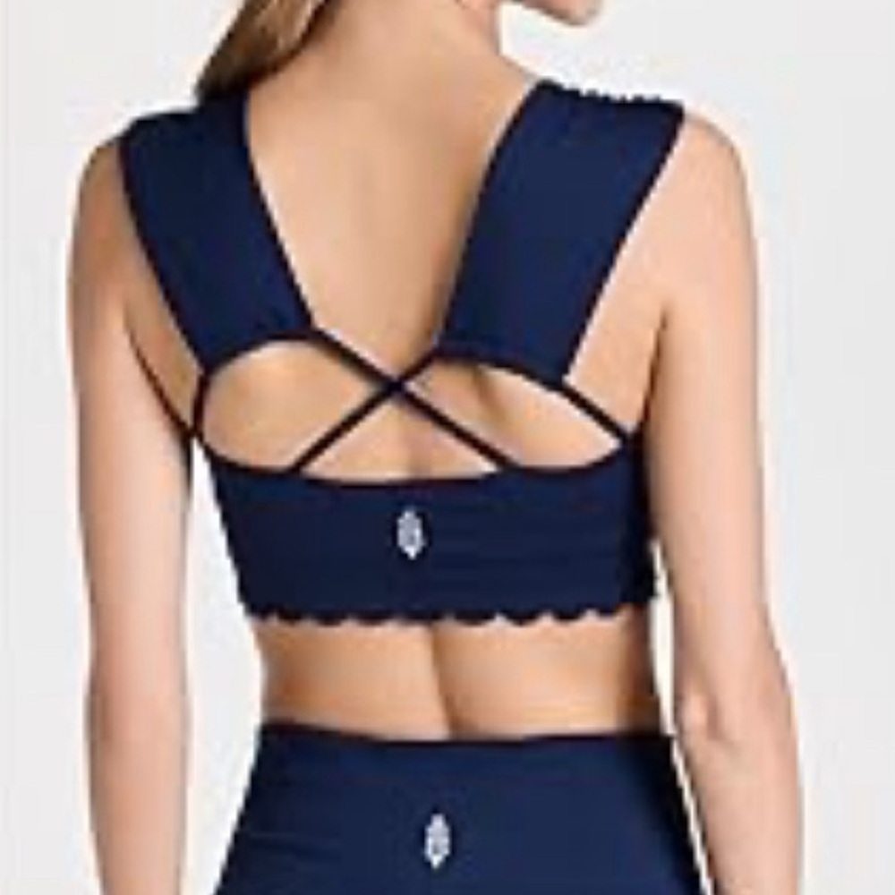 NWT Free People Midnight Navy Scalloped Edge Crop Top in Size Small